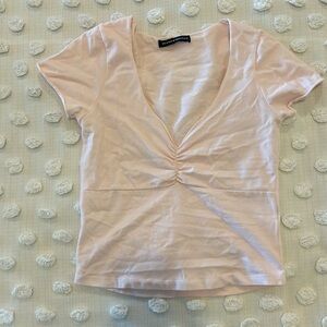 Brandy Melville light pink v neck sinched top